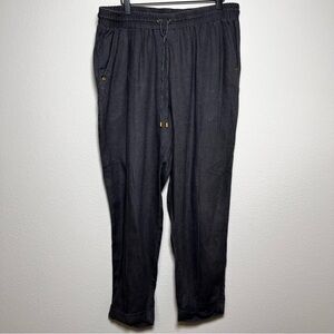 Ellen Tracy Women 100% Linen Pants Large Gray Pull‎ On Tapered Lagenlook Coastal